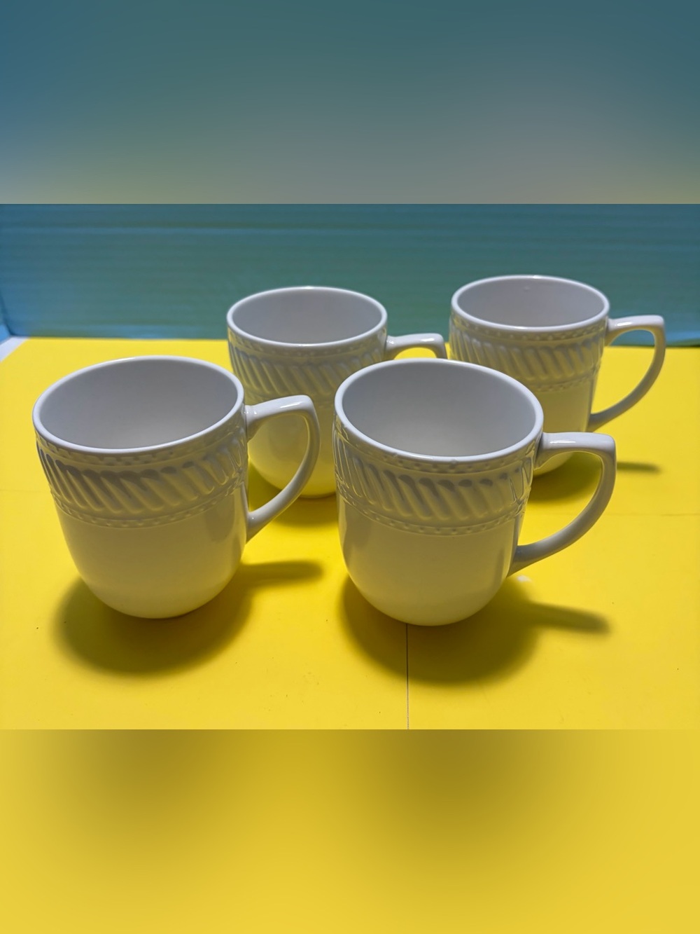 Gibson Everyday White Ceramic Coffee Mugs Set of 4 12 oz Microwave/Dishwasher